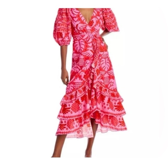 Evereve Dresses & Skirts - Farm Rio womens jungle scarf wrap Midi Dress size XS NWT